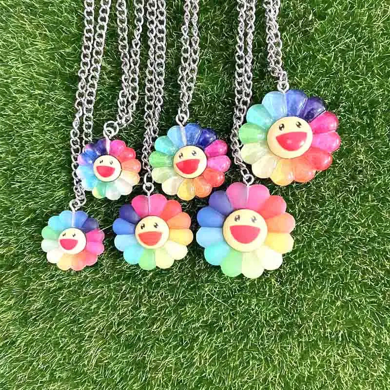 50cm Wholesale Cute Sunflower Resin Pendant Chain Chokers Necklace For Women Gift